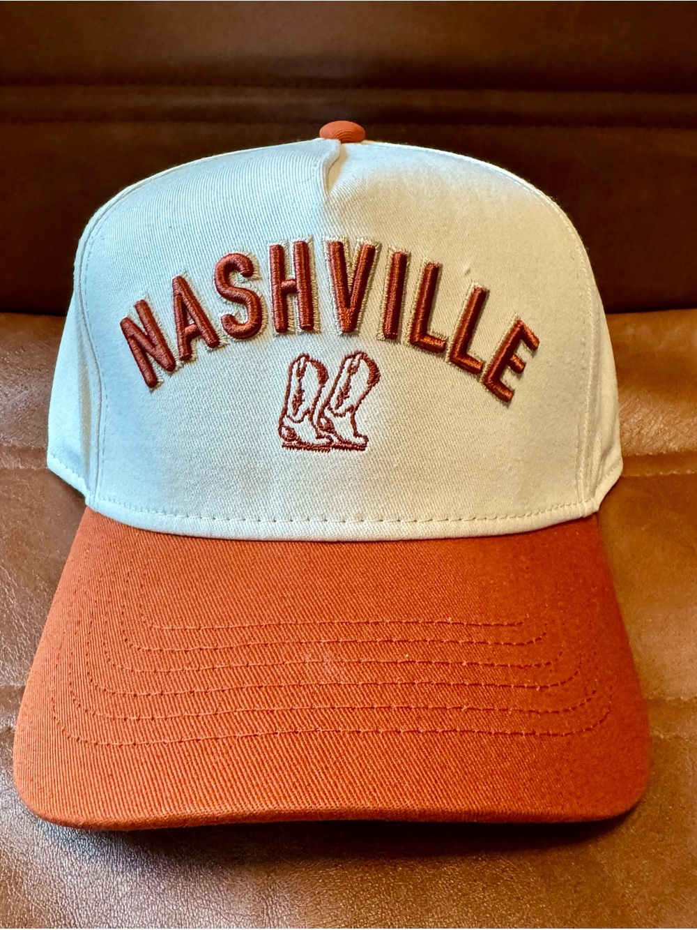 Nashville Men’s Cream And Orange SnapBack Cowboy Boots Hat. AQ. OSFM. NWT